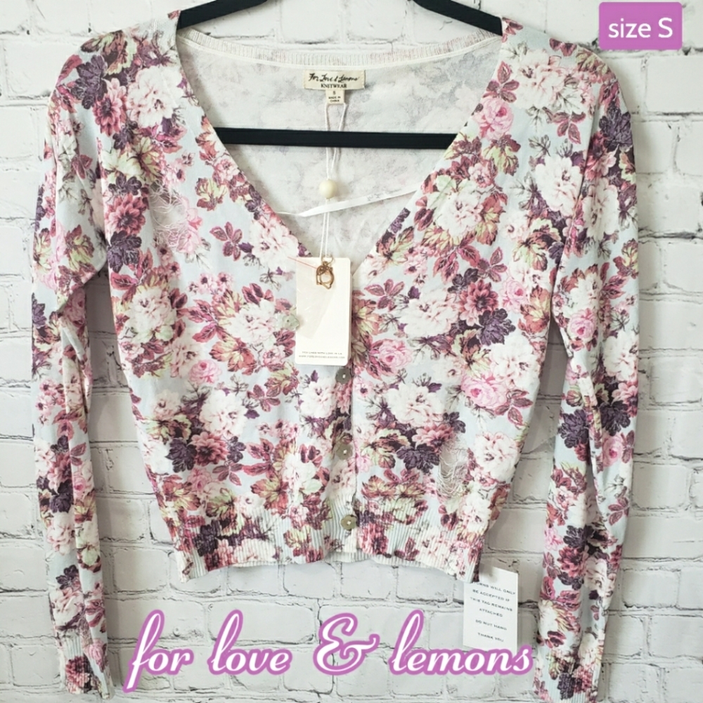 For Love And Lemons Floral Cardigan - Pink and White